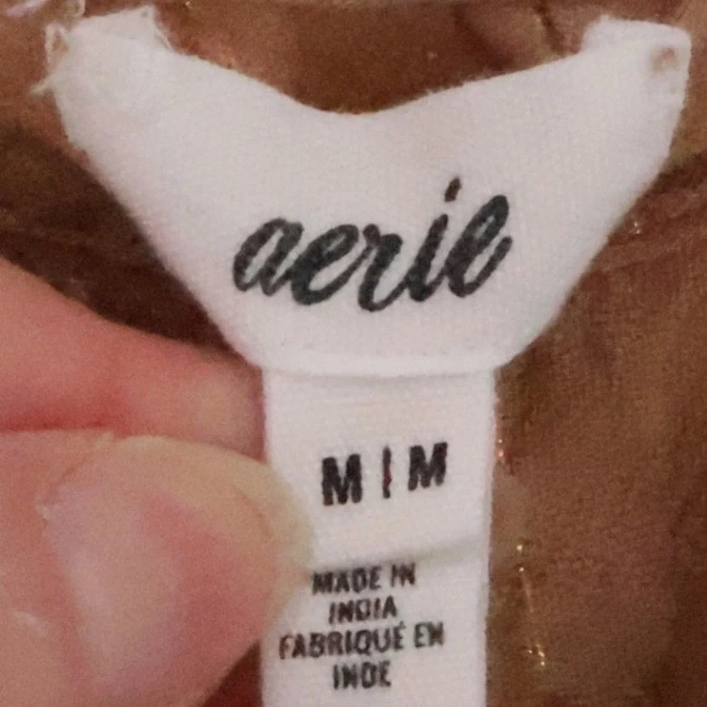 Aerie Magic Hour Boho Cover-Up Tiered Sundress Size M Tan Gold Metallic Beachy